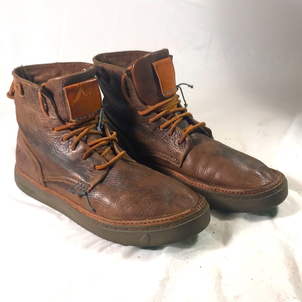 Satorisan Mens Designer Pebbled Leather Art To Wear Lace Up Rare Logo Ankle Boot